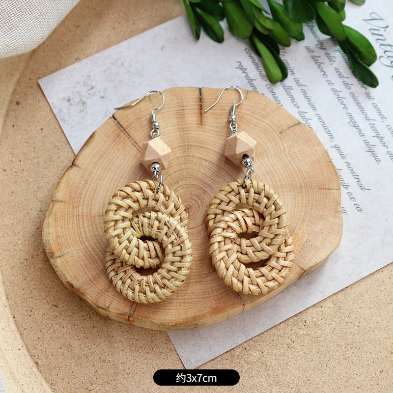 Wholesale Straw Rattan Woven Alloy Earrings